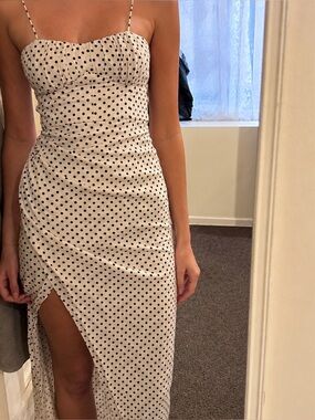Zara White Midi Dress with Black Polka Dots